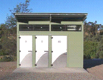 Elevations of two stall toilet block